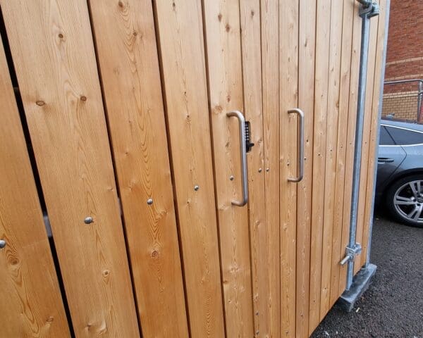 Alternate angle of our fire rated bin store, showcasing its versatile design and high-quality fire-treated timber cladding.