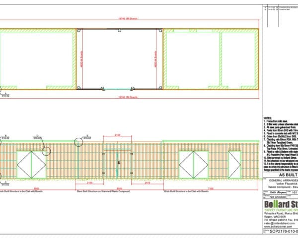 Drawing and notes related to a bespoke bin store project